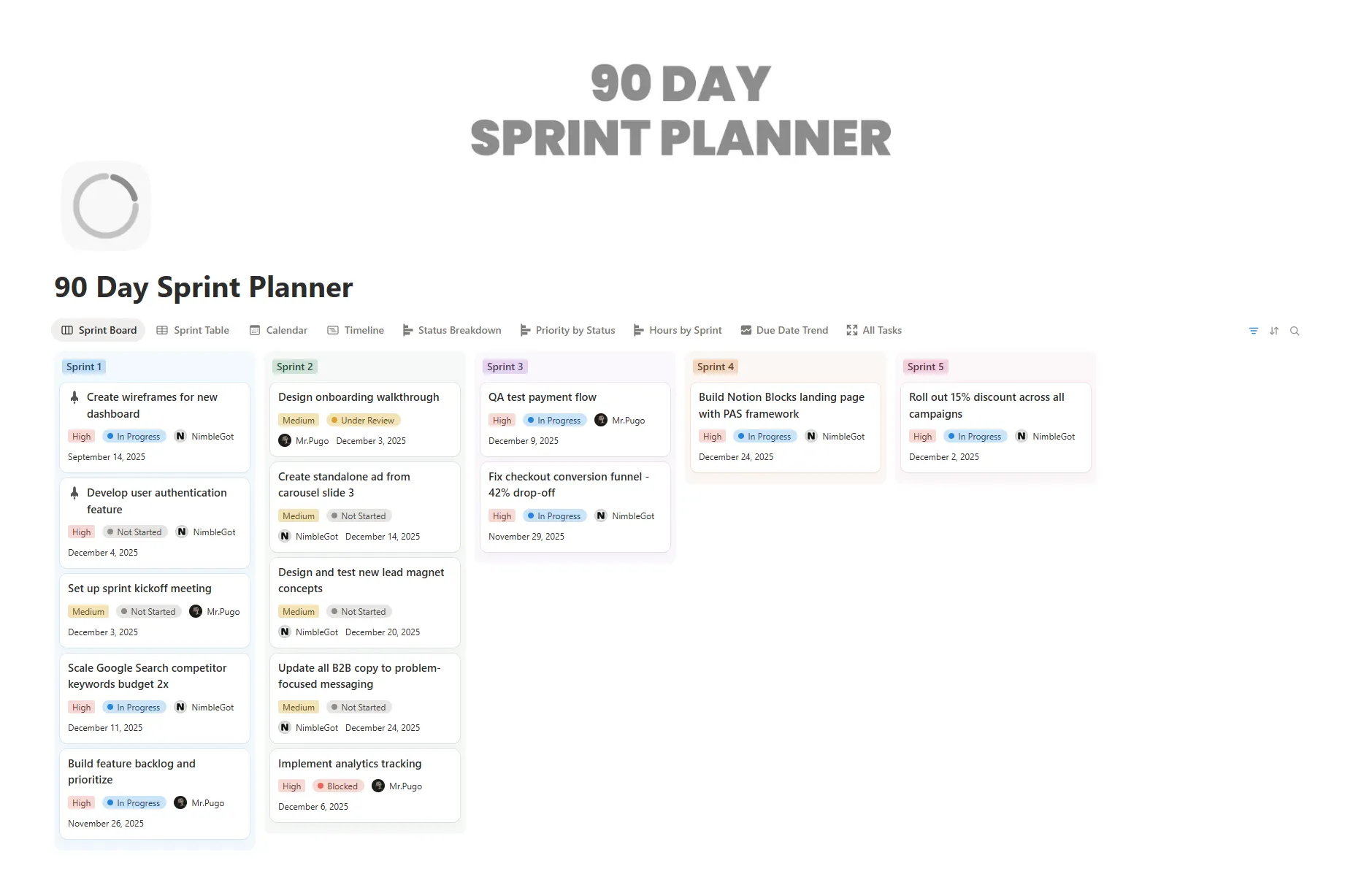 90 Day Sprint Planner