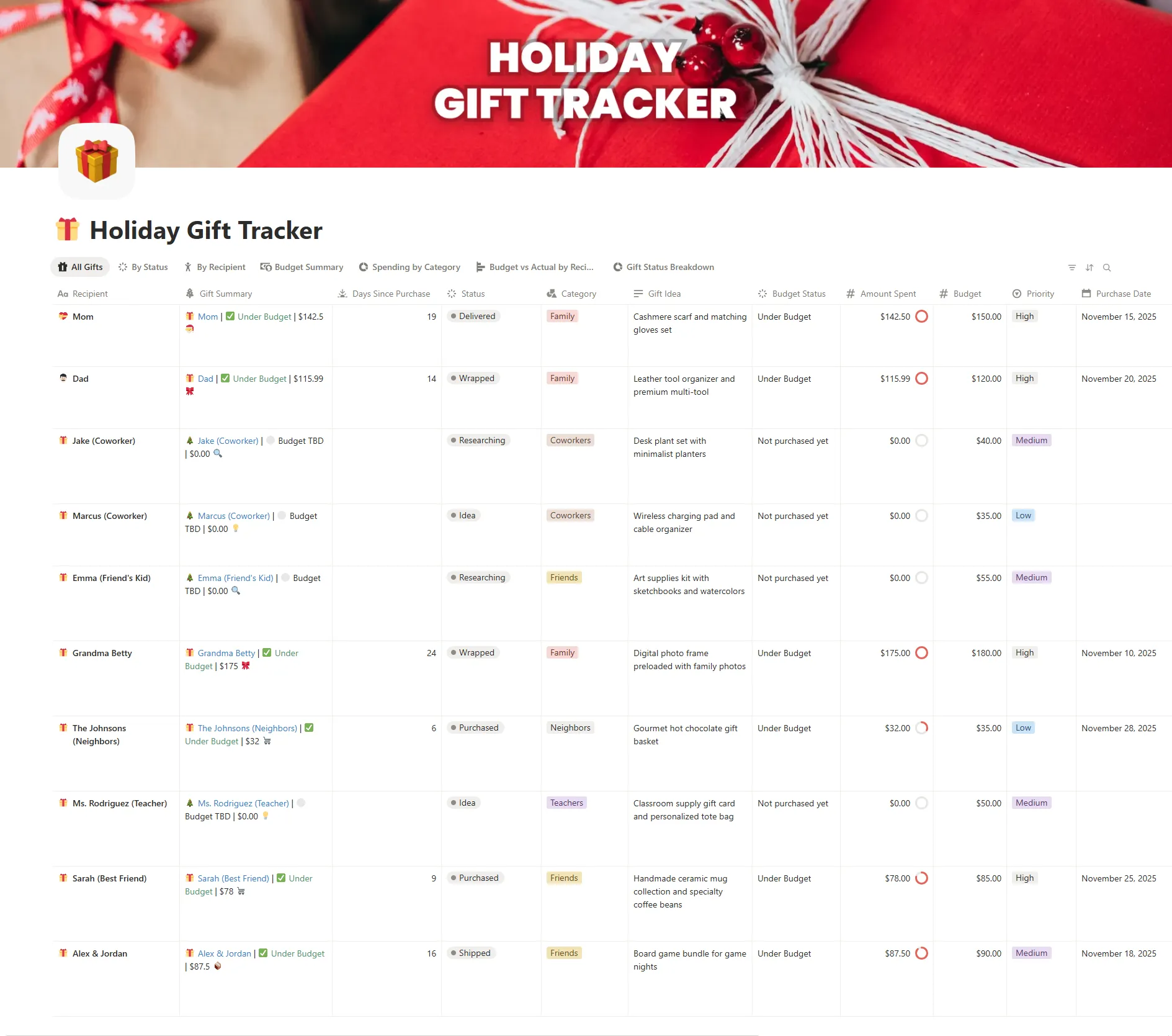 Holiday Gift Tracker