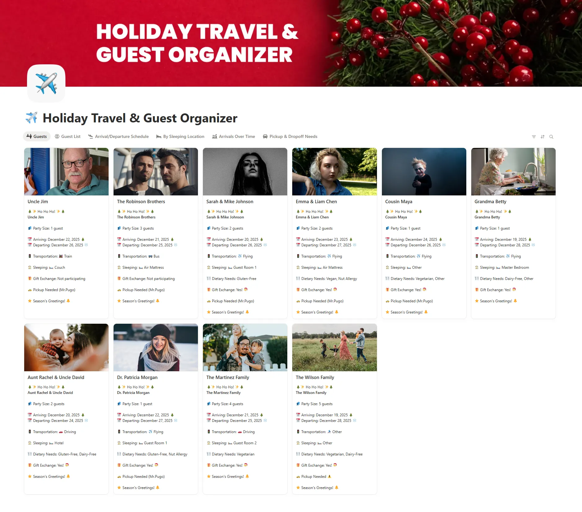 Holiday Travel & Guest Organizer