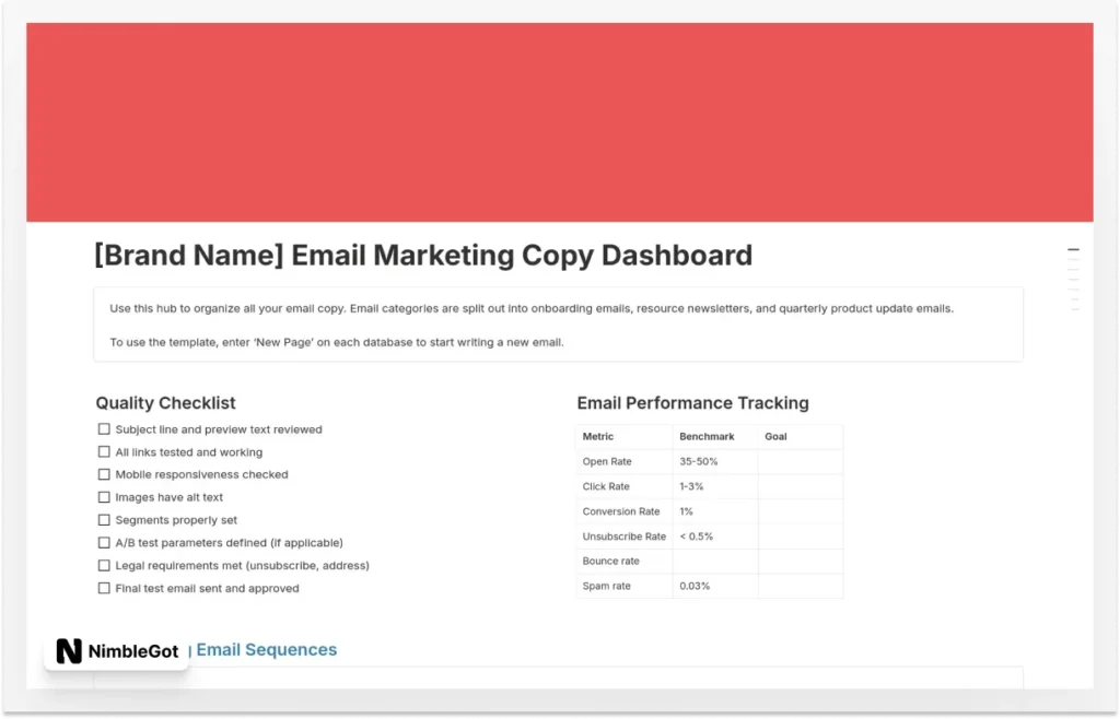 Email Marketing Copy Dashboard