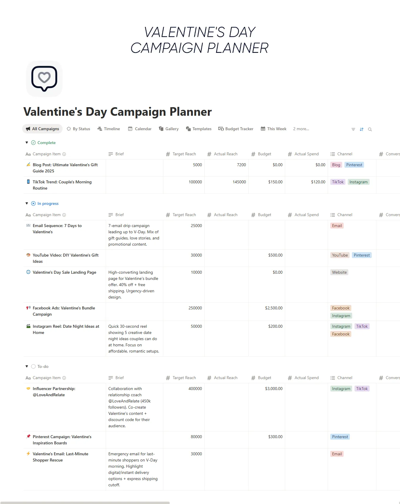 Valentine's Day Campaign Planner