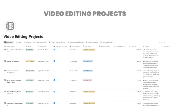 Free Video Editing Projects For Notion - Best Notion Templates For ...