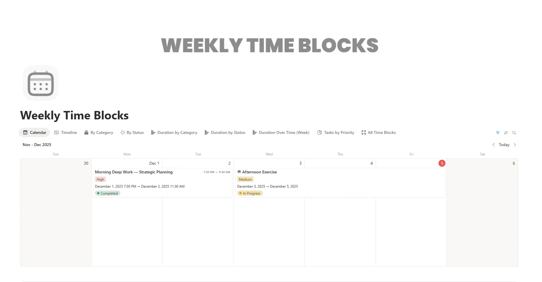 Weekly Time Blocks