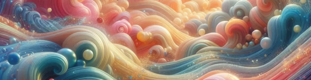 Dreamy volumetric pastel wave landscape with rounded foam-like forms, floating spheres, and warm glowing light.